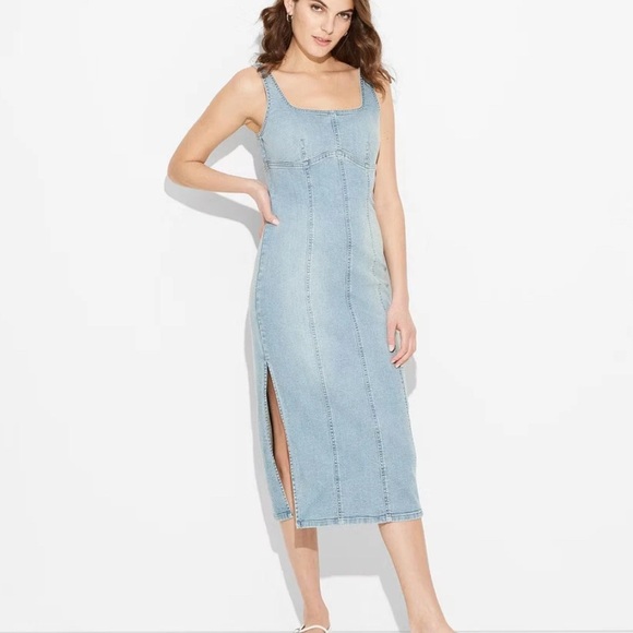 wild fable Dresses & Skirts - Target 🎯 Wild Fable Light Wash Denim Midi Dress Size Large NWT